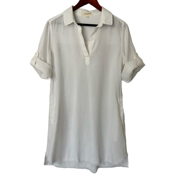 cloth & stone Dresses & Skirts - Cloth & Stone White Lyocell‎ Frayed Hem Shirt Dress Size Medium